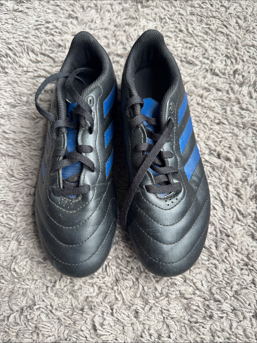 adidas Kids Black Sneakers with Blue Stripes